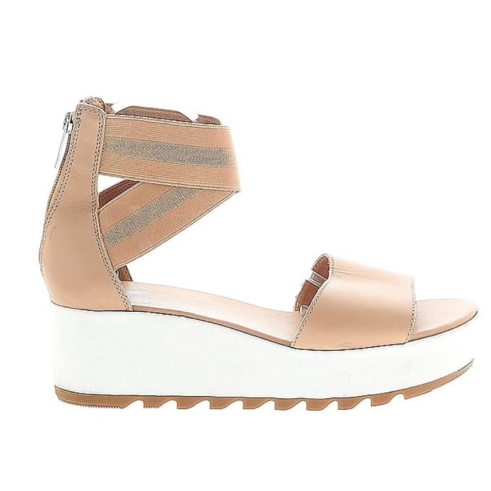 Sorel Tan and White Wedge Sandals